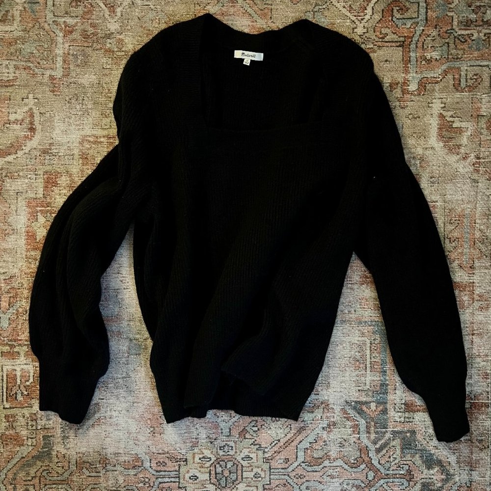 Madewell Black Square Neck Wool Sweater